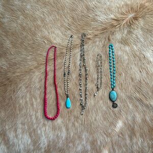 Elegant Beaded Necklace Set - Pink, Silver, Turquoise